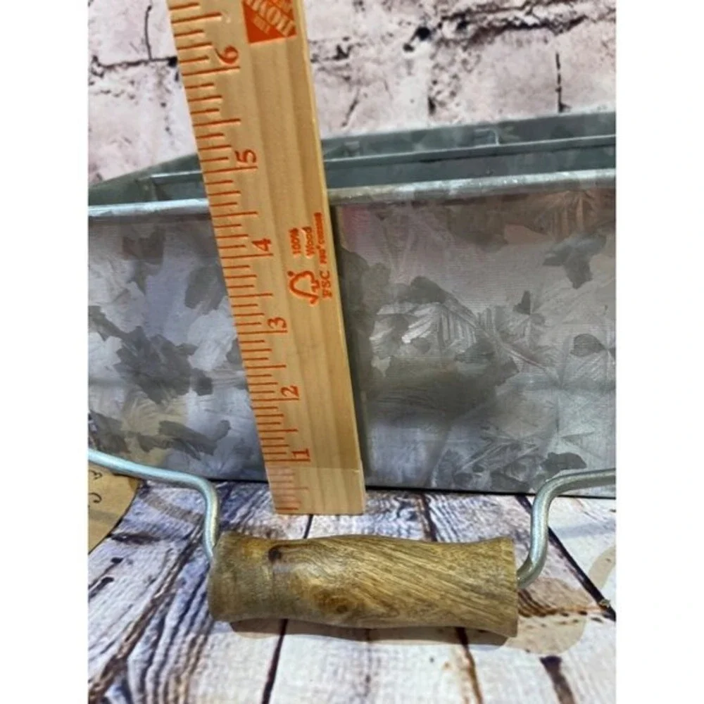 Galvanized Metal Caddy Organizer Wood Handle 3 Compartment‎ Rustic Farmhouse